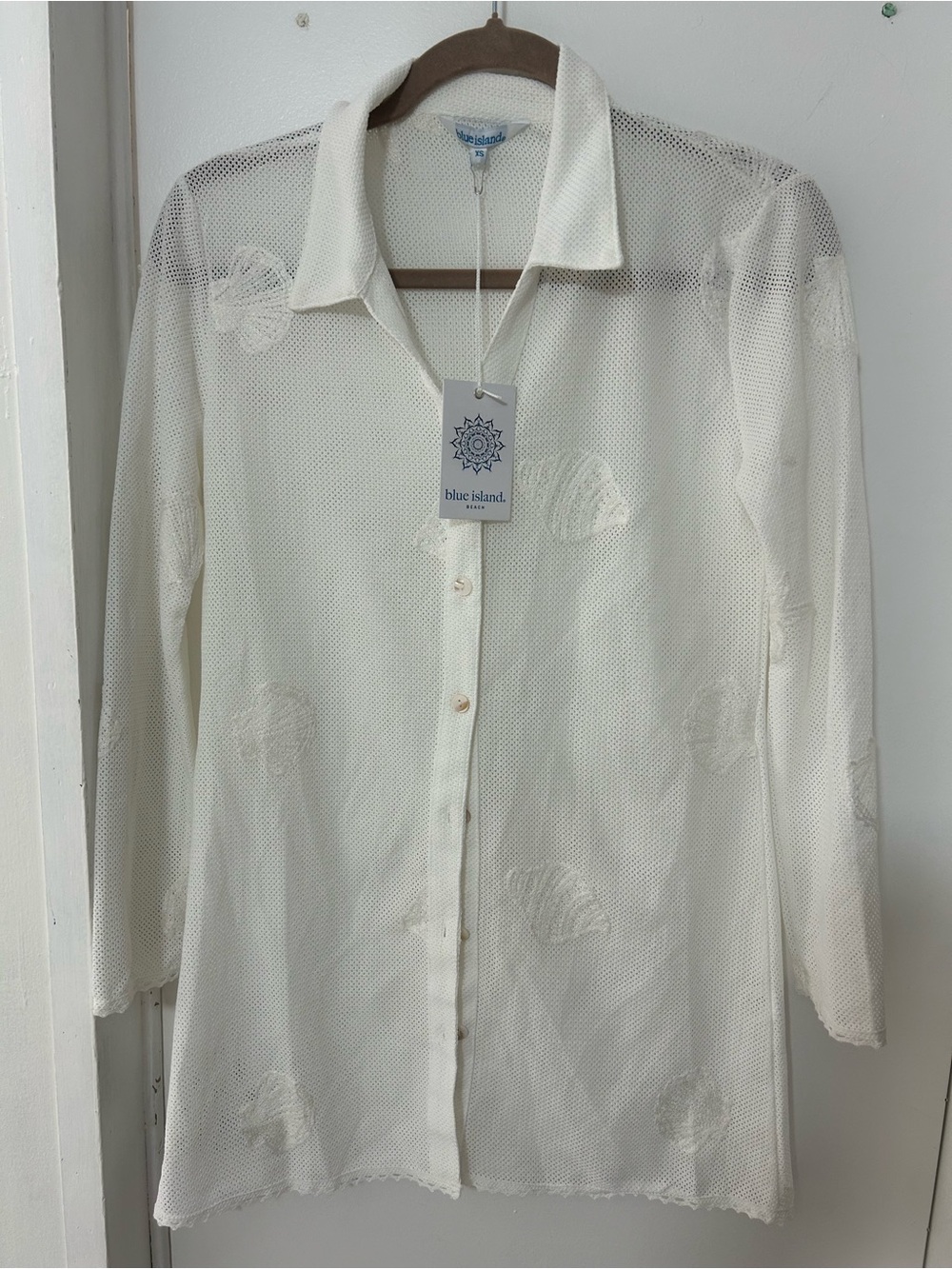 blue island Ivory Sheer Knit Collared Shirt